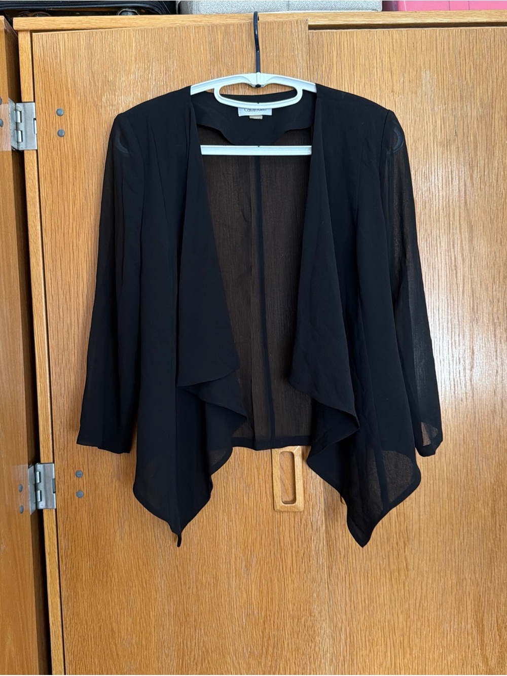 Calvin Klein Black Sheer Draped Open-Front Cardigan